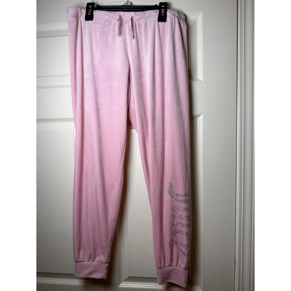 Juicy Couture Pink Velour Rhinestone Logo‎ Joggers Sleepwear Pants Medium